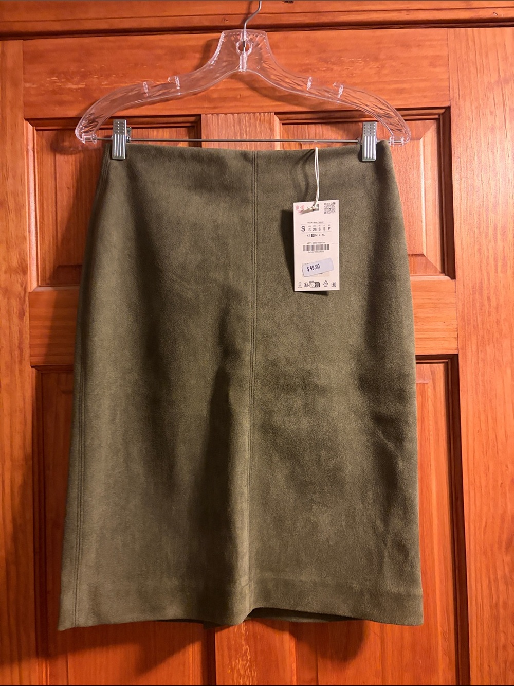 Zara Olive Green Suede A-Line Skirt